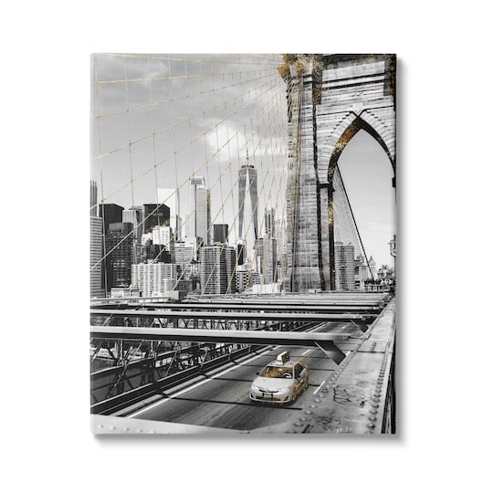 Stupell Industries Brooklyn Bridge Urban City Architecture Taxi Driving Photography Canvas Wall Art